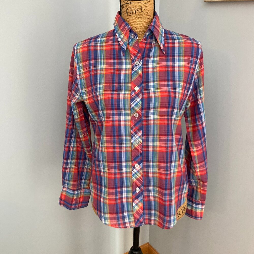 Vintage Plaid Womens Long Sleeve Plaid Shirt Size 11 - Small